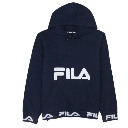 FILA Women's Navy Blue Pullover Hoodie L Logo Cotton Blend