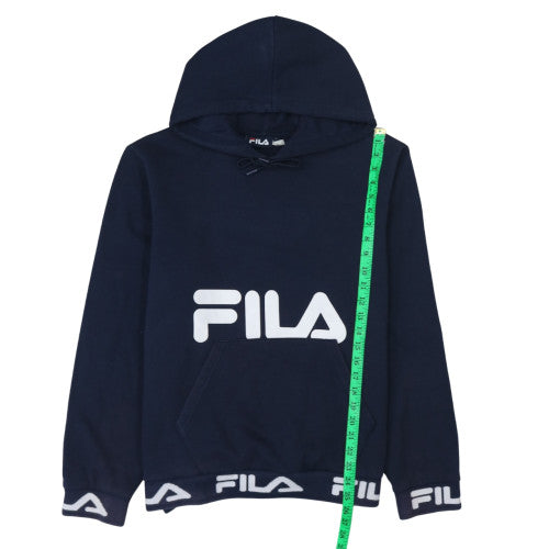 FILA Women's Navy Blue Pullover Hoodie L Logo Cotton Blend