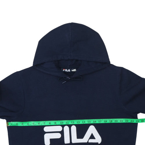 FILA Women's Navy Blue Pullover Hoodie L Logo Cotton Blend