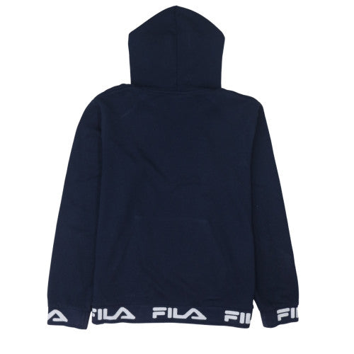 FILA Women's Navy Blue Pullover Hoodie L Logo Cotton Blend
