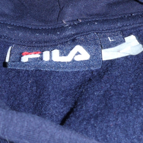 FILA Women's Navy Blue Pullover Hoodie L Logo Cotton Blend