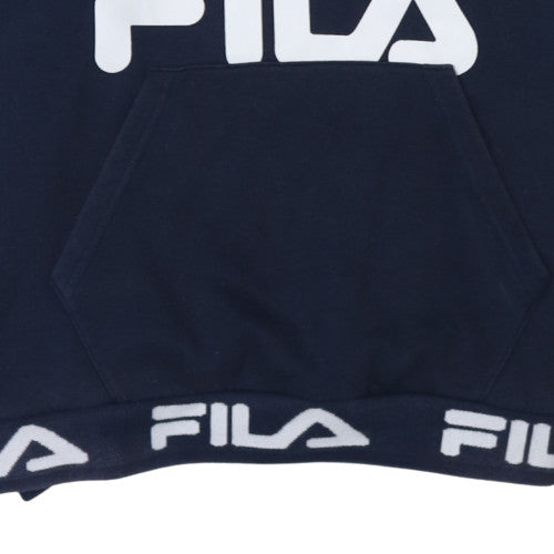 FILA Women's Navy Blue Pullover Hoodie L Logo Cotton Blend