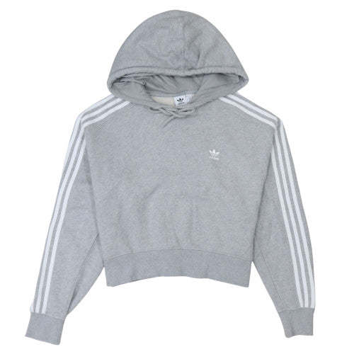 Adidas Women Grey Hooded Pullover Crop Sweatshirt UK 6 XS