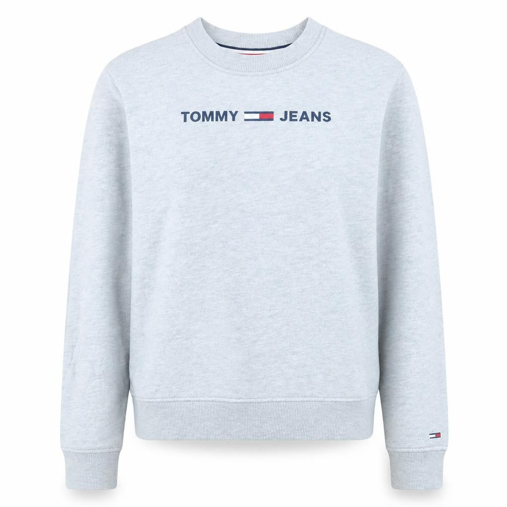 Front view of Tommy Jeans Women's Grey Logo Crew Neck Sweatshirt, size S