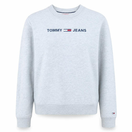 Front view of Tommy Jeans Women's Grey Logo Crew Neck Sweatshirt, size S