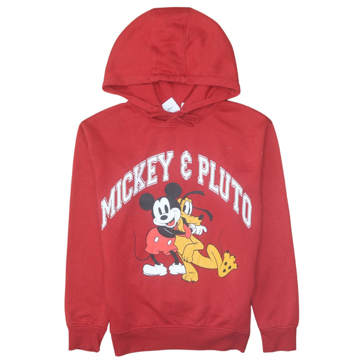 Disney Primark Womens Red Mickey & Pluto Pullover Hoodie Size 2XS
