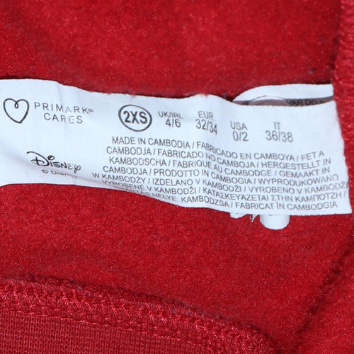 Disney Primark Womens Red Mickey & Pluto Pullover Hoodie Size 2XS