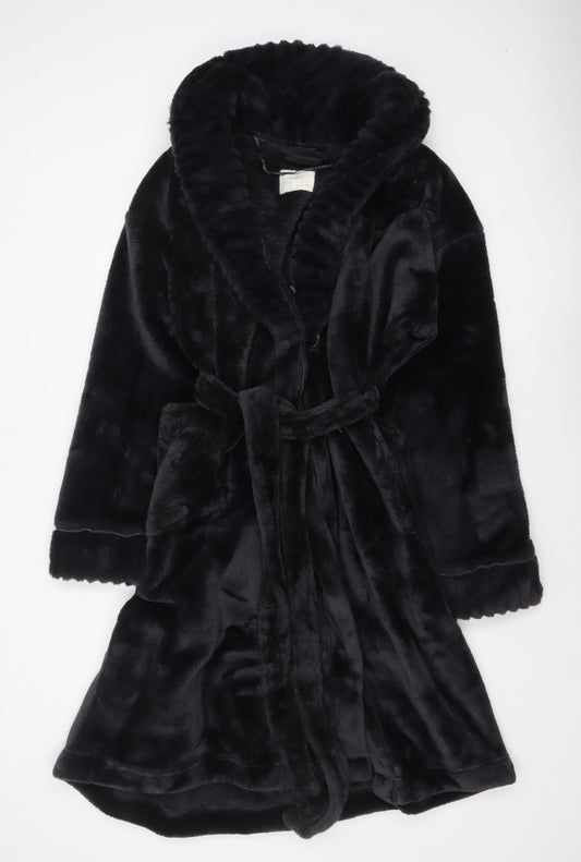 Marks and Spencer Mens Black Hooded Fleece Robe L Warm Winter Nightwear