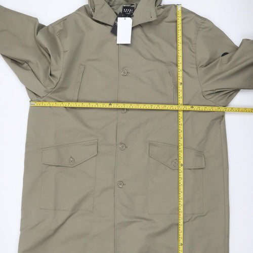 boohooMAN Men's Green XL Long Hooded Parka Coat