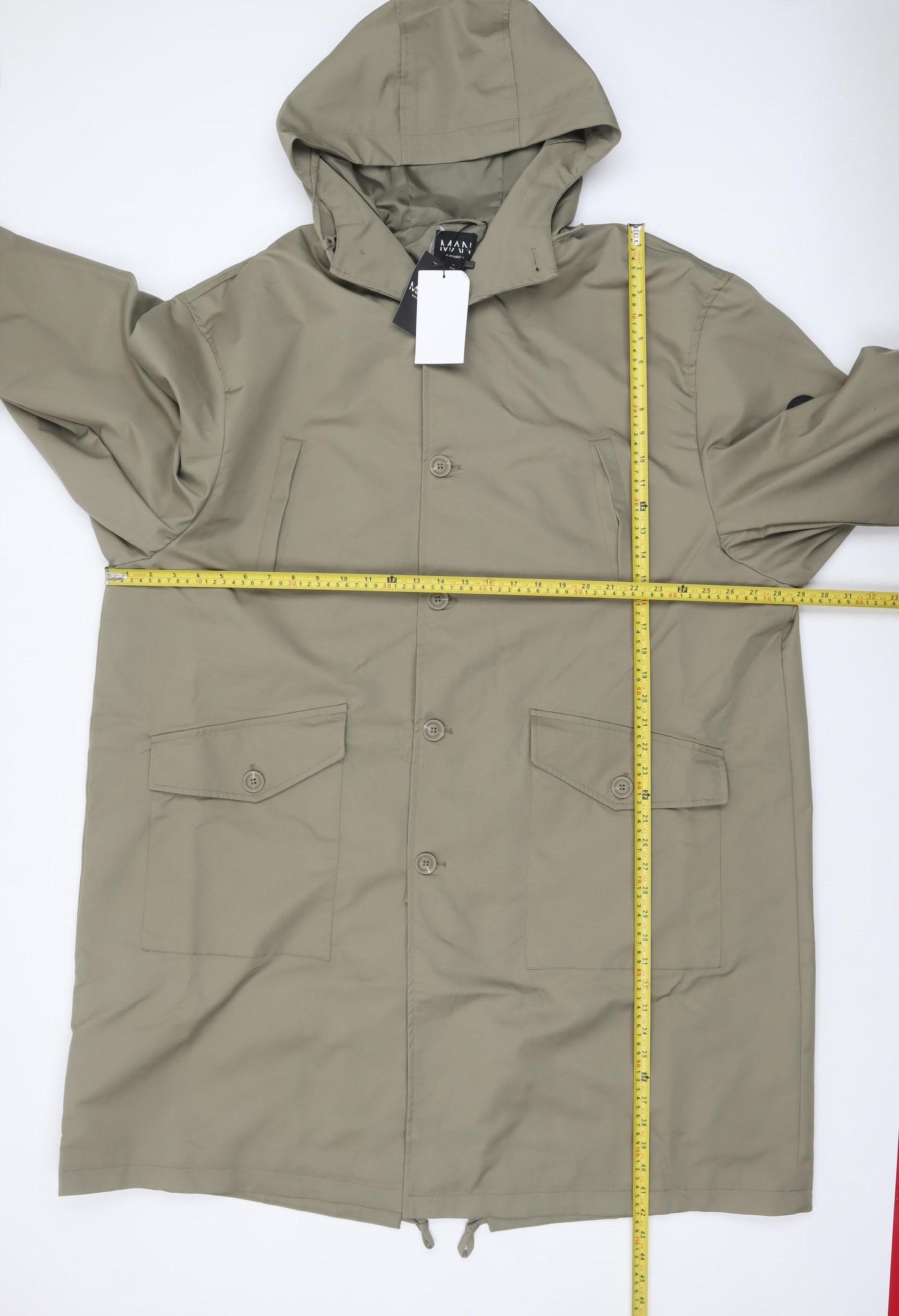 boohooMAN Men's Green XL Long Hooded Parka Coat