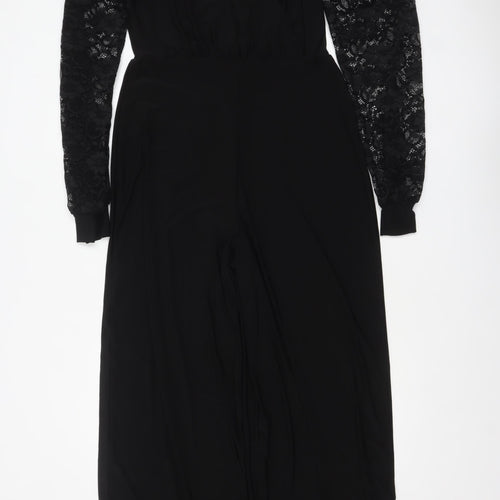 Long Tall Sally Women's Black Lace Sleeve Wide-Leg Jumpsuit UK 10-12 Tall