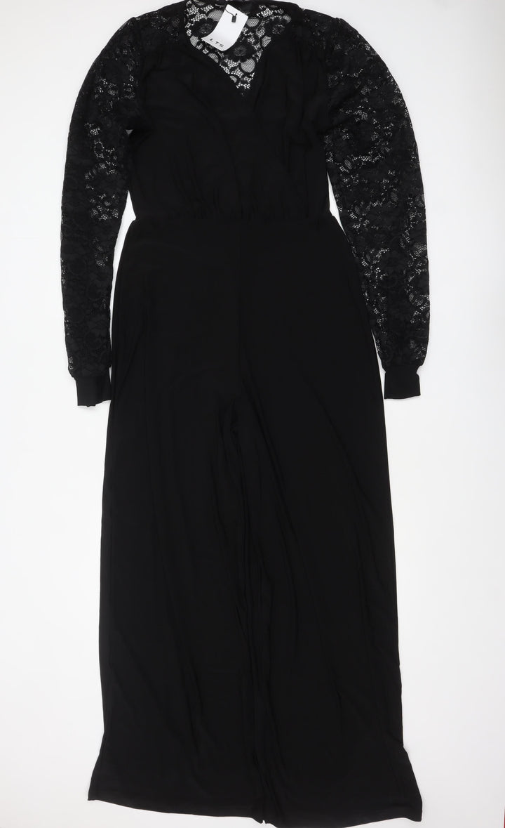 Long Tall Sally Women's Black Lace Sleeve Wide-Leg Jumpsuit UK 10-12 Tall
