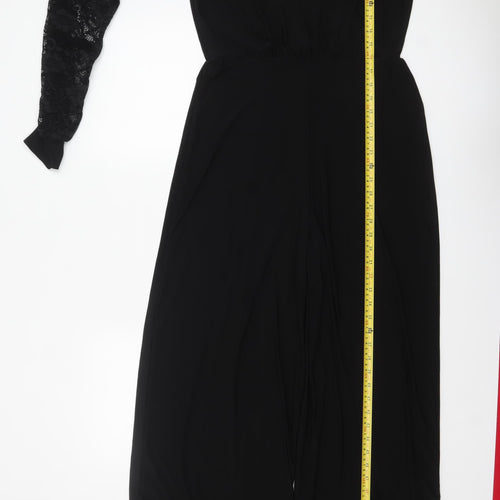 Long Tall Sally Women's Black Lace Sleeve Wide-Leg Jumpsuit UK 10-12 Tall