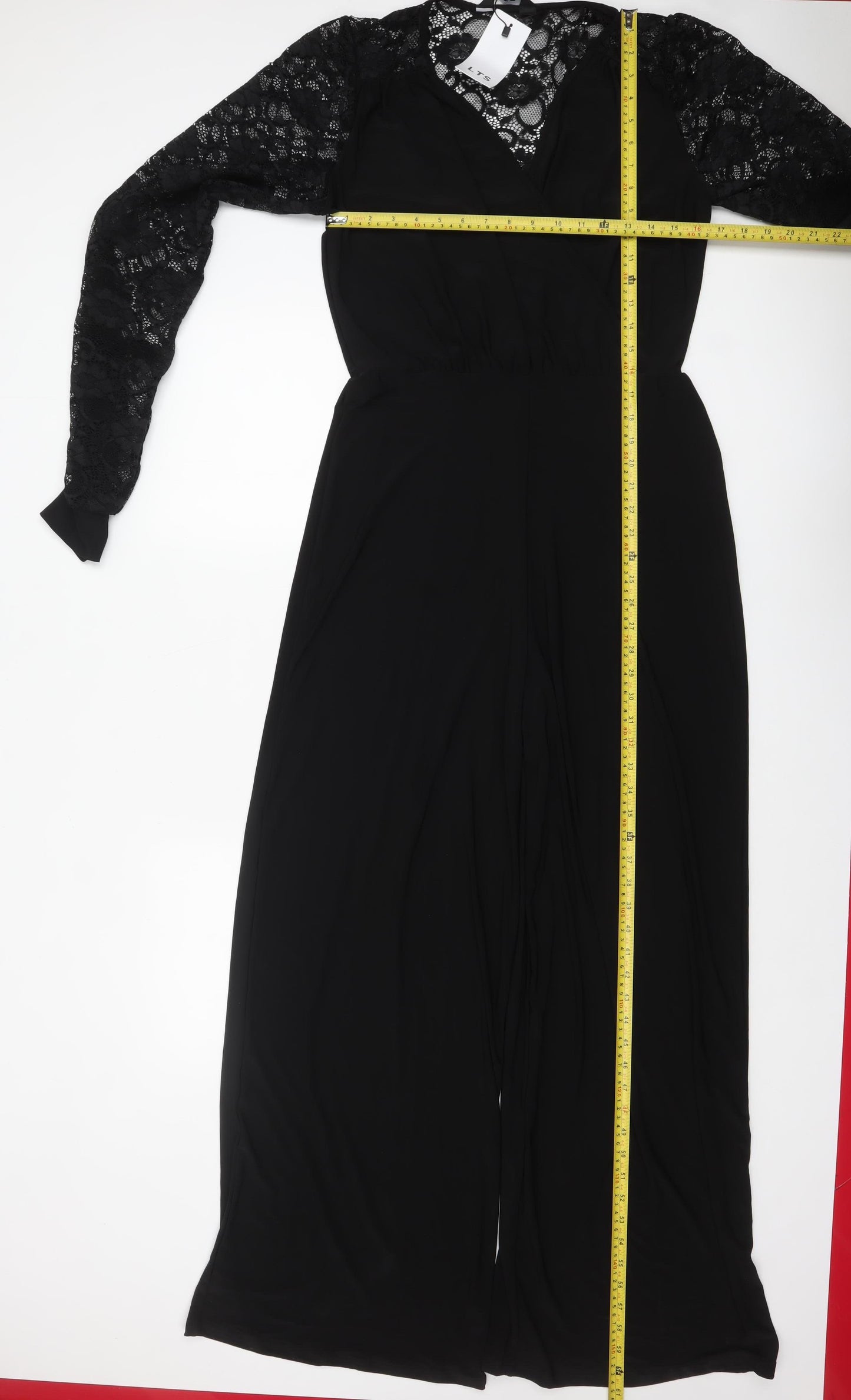 Long Tall Sally Women's Black Lace Sleeve Wide-Leg Jumpsuit UK 10-12 Tall