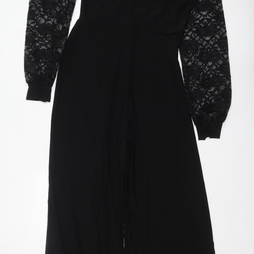 Long Tall Sally Women's Black Lace Sleeve Wide-Leg Jumpsuit UK 10-12 Tall