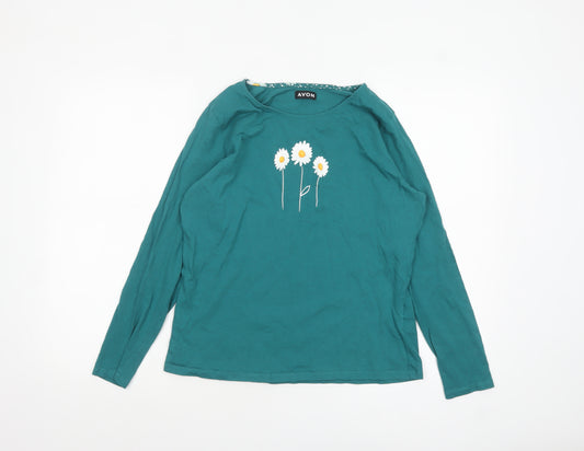 Avon Women’s Green Floral Long Sleeve Cotton T-Shirt Size M 12/14