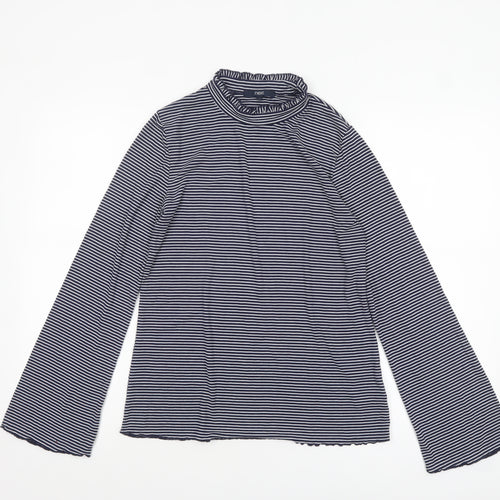 Next Womens Blue White Striped Roll Neck Long Sleeve Jersey Top Size 12