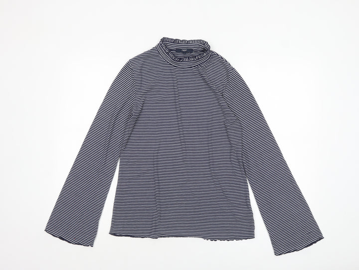 Next Womens Blue White Striped Roll Neck Long Sleeve Jersey Top Size 12