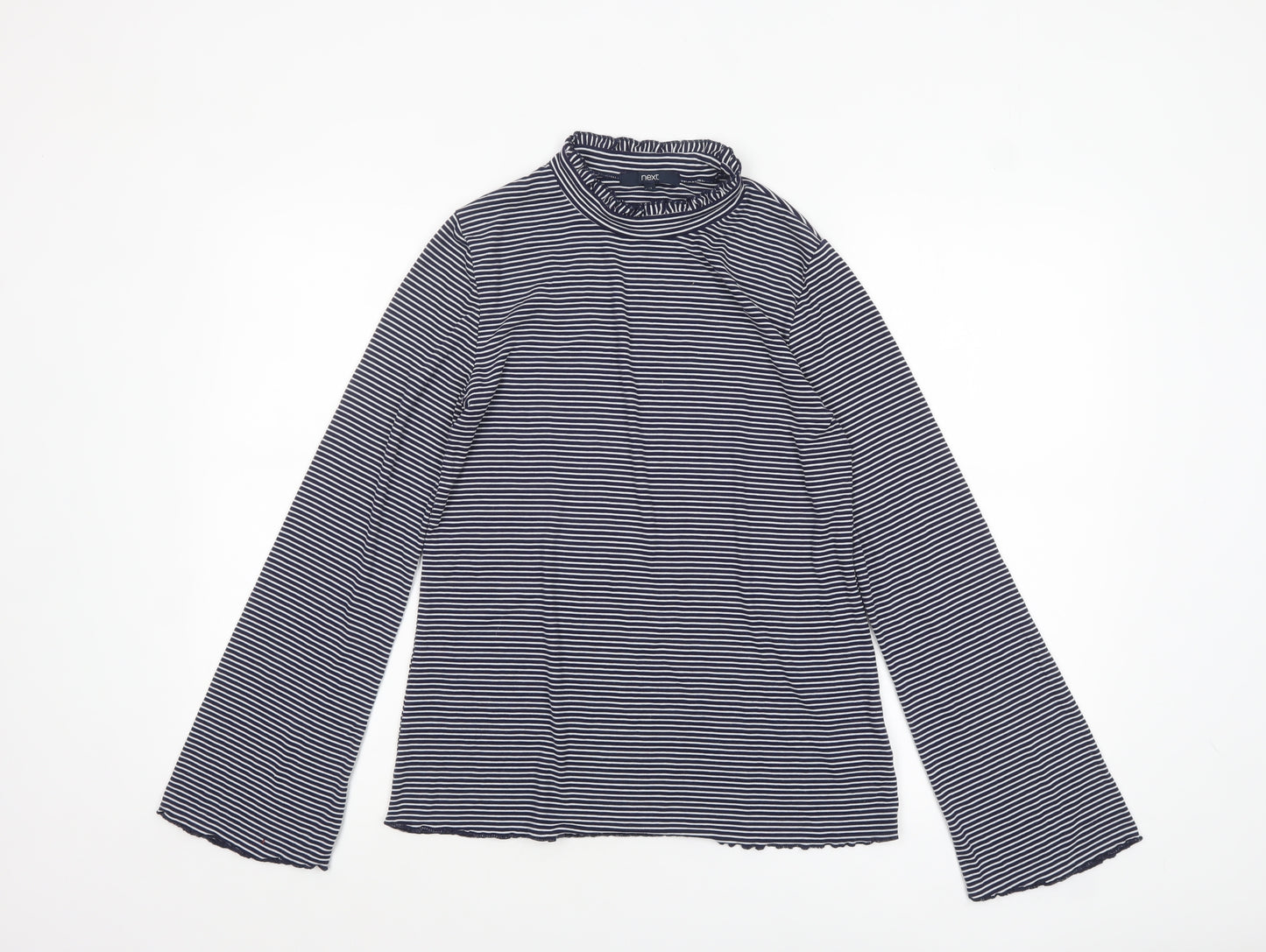 Next Womens Blue White Striped Roll Neck Long Sleeve Jersey Top Size 12