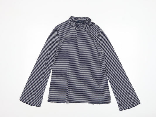 Next Womens Blue White Striped Roll Neck Long Sleeve Jersey Top Size 12