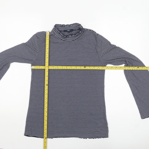 Next Womens Blue White Striped Roll Neck Long Sleeve Jersey Top Size 12