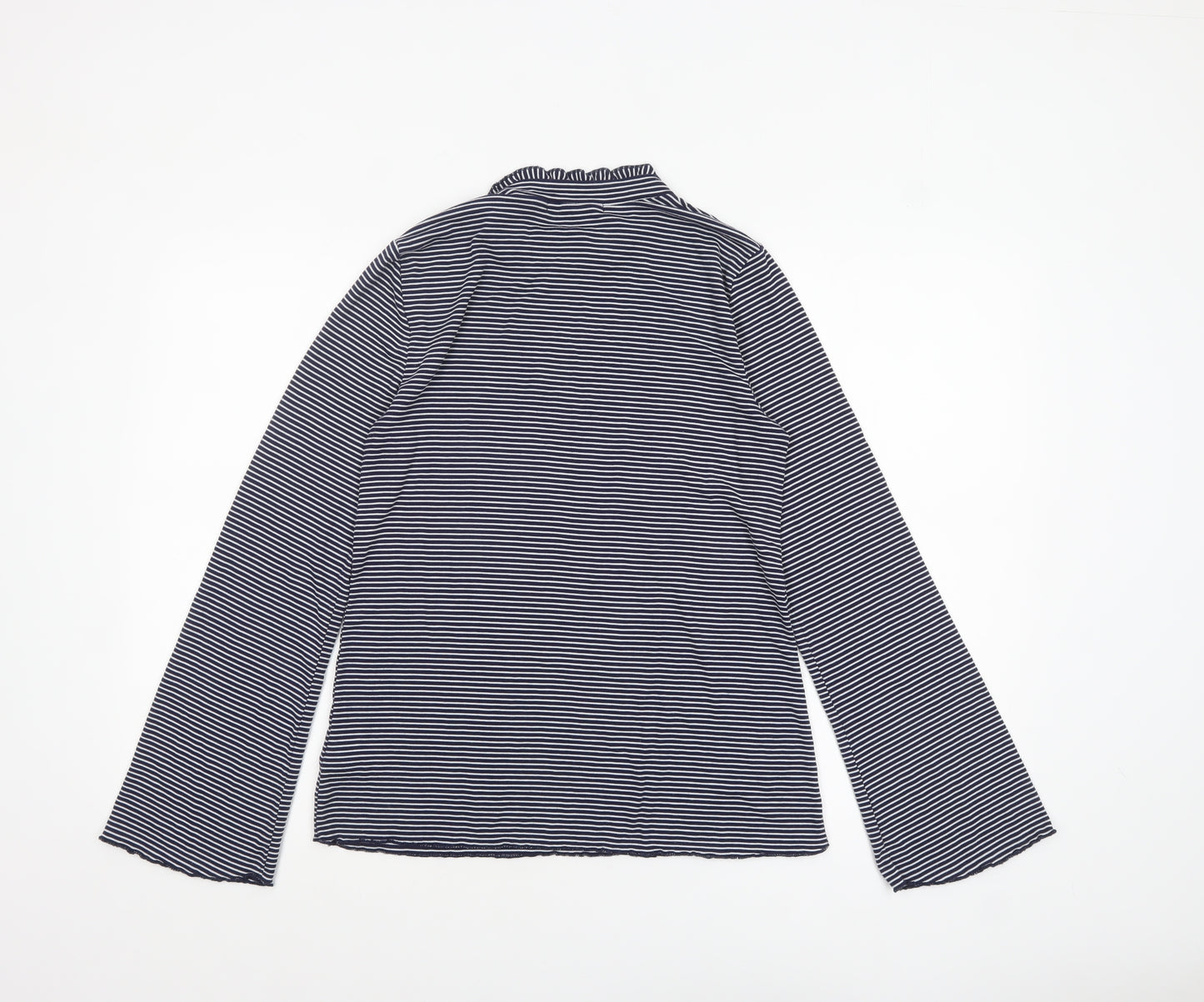 Next Womens Blue White Striped Roll Neck Long Sleeve Jersey Top Size 12