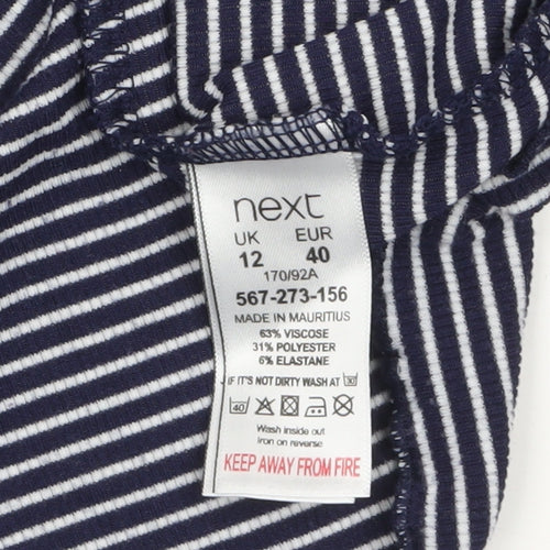 Next Womens Blue White Striped Roll Neck Long Sleeve Jersey Top Size 12