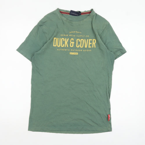 Duck & Cover Men's Green Graphic Printed Cotton T-Shirt M