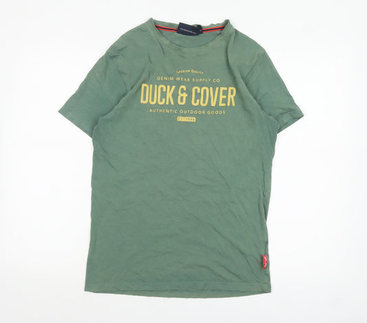 Duck & Cover Men's Green Graphic Printed Cotton T-Shirt M