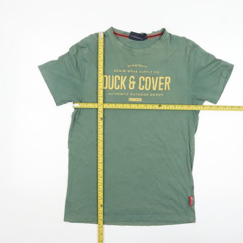 Duck & Cover Men's Green Graphic Printed Cotton T-Shirt M