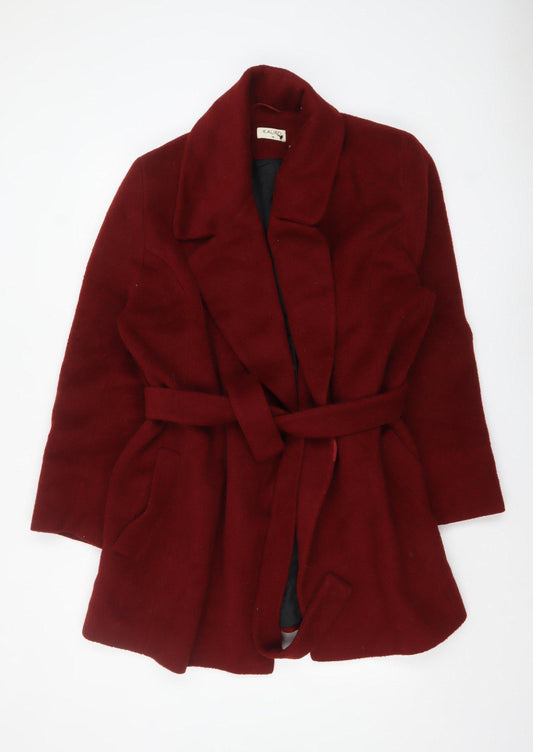 Kaliko Women's Red Wool Mohair Belted Mid-Length Coat Size 16