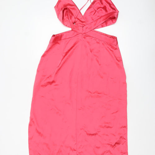 Zara Women Pink Satin Cut Out Slip Midi Dress XL