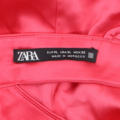 Zara Women Pink Satin Cut Out Slip Midi Dress XL