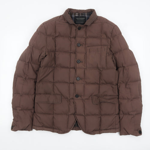 AllSaints Men's Brown Quilted Puffer Jacket Medium Polyamide Lined