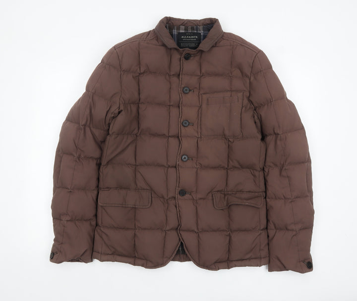AllSaints Men's Brown Quilted Puffer Jacket Medium Polyamide Lined