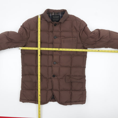 AllSaints Men's Brown Quilted Puffer Jacket Medium Polyamide Lined