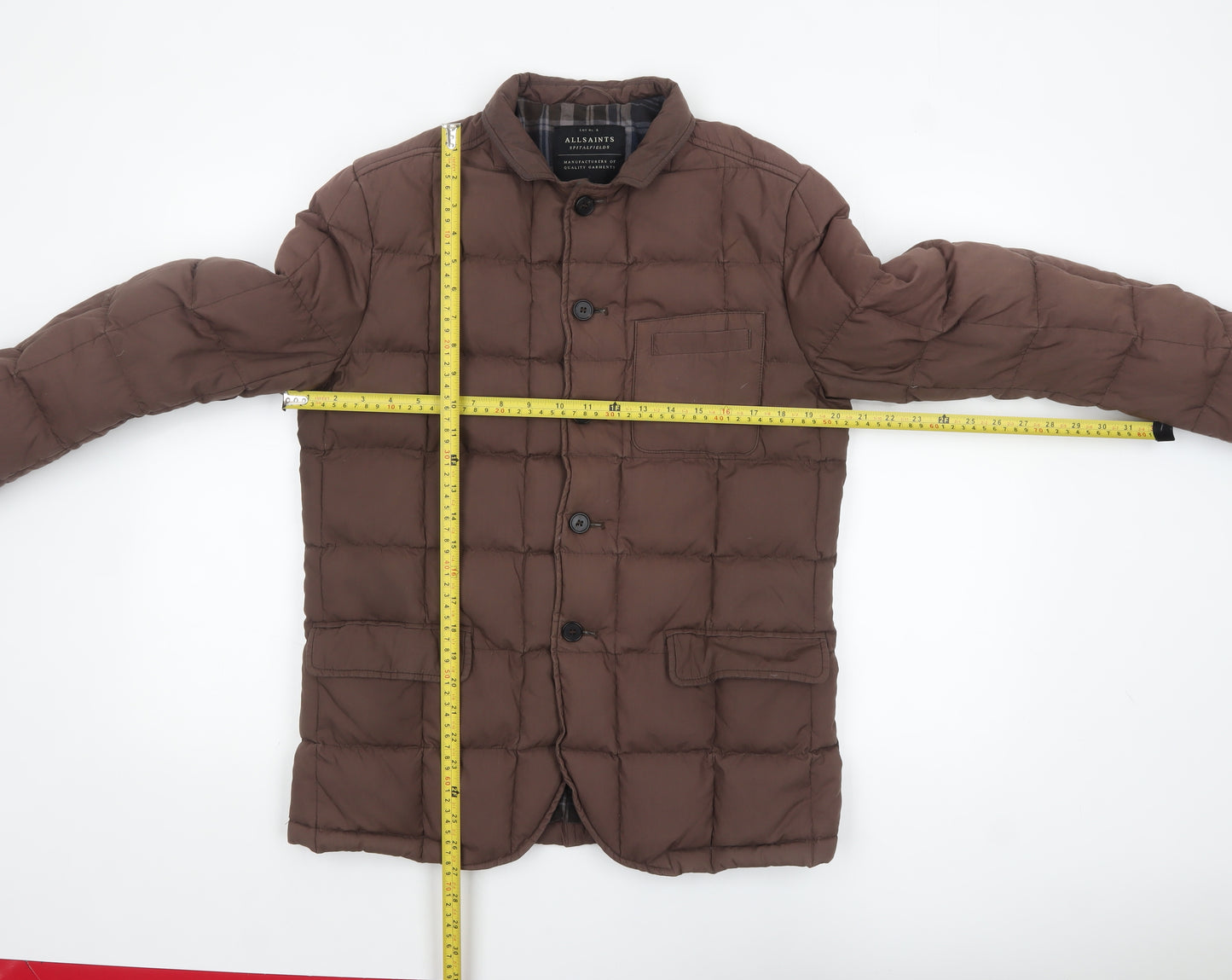 AllSaints Men's Brown Quilted Puffer Jacket Medium Polyamide Lined