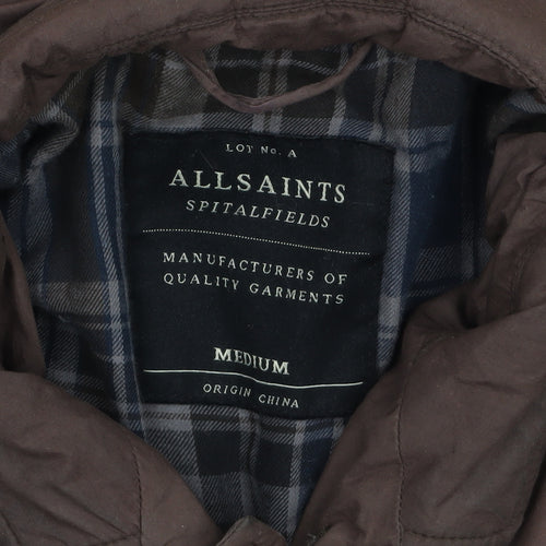AllSaints Men's Brown Quilted Puffer Jacket Medium Polyamide Lined