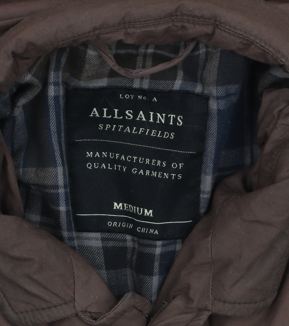 AllSaints Men's Brown Quilted Puffer Jacket Medium Polyamide Lined