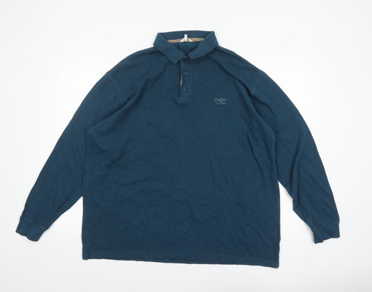 Cotton Traders Men's Blue Long Sleeve Polo Shirt XL 100% Cotton