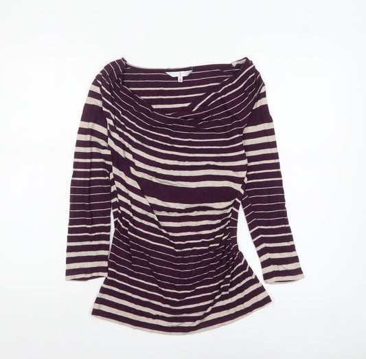 Jasper Conran Women Purple Striped 3/4 Sleeve Cowl Neck Tunic Top Size 10