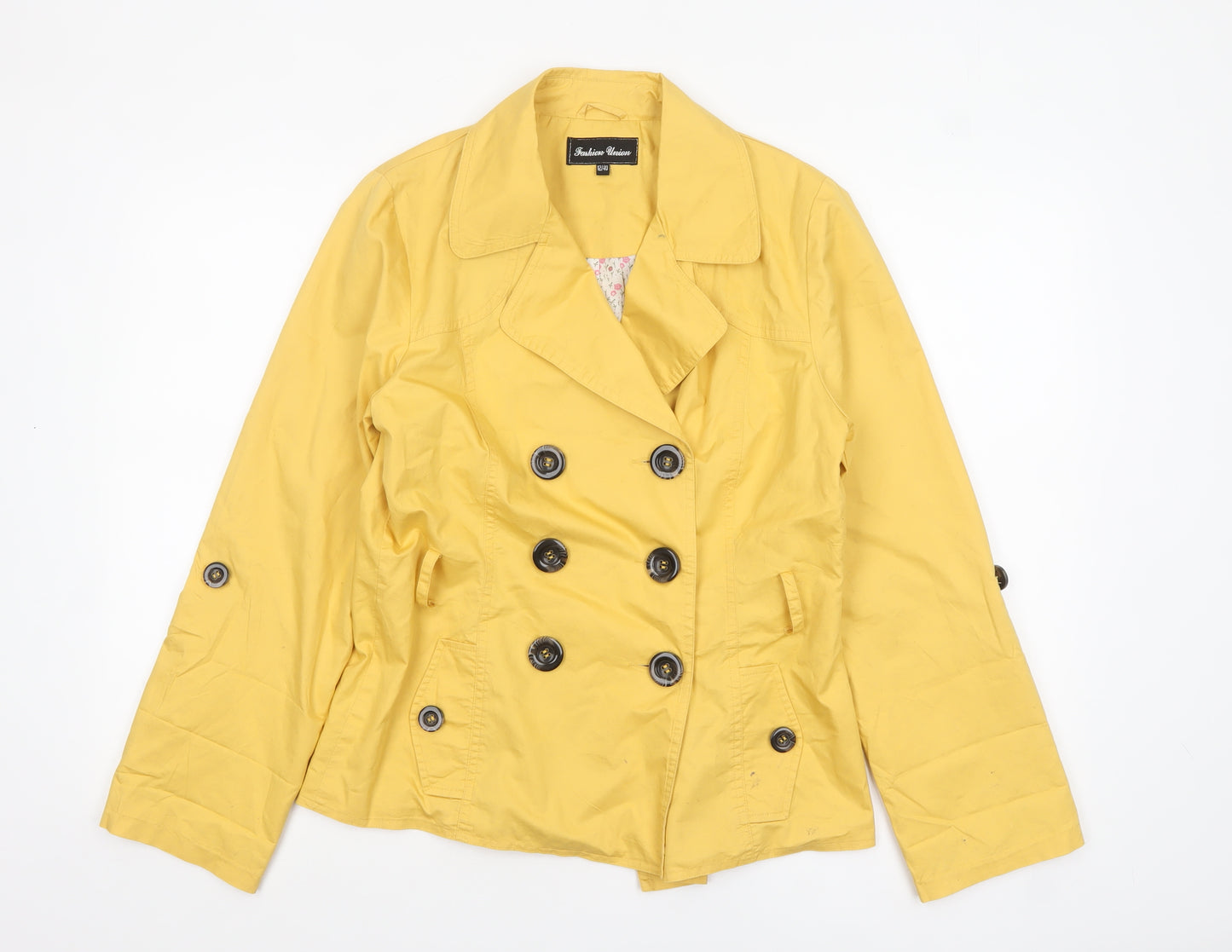 Fashion Union Womens Yellow Cotton Pea Coat Jacket Size 12