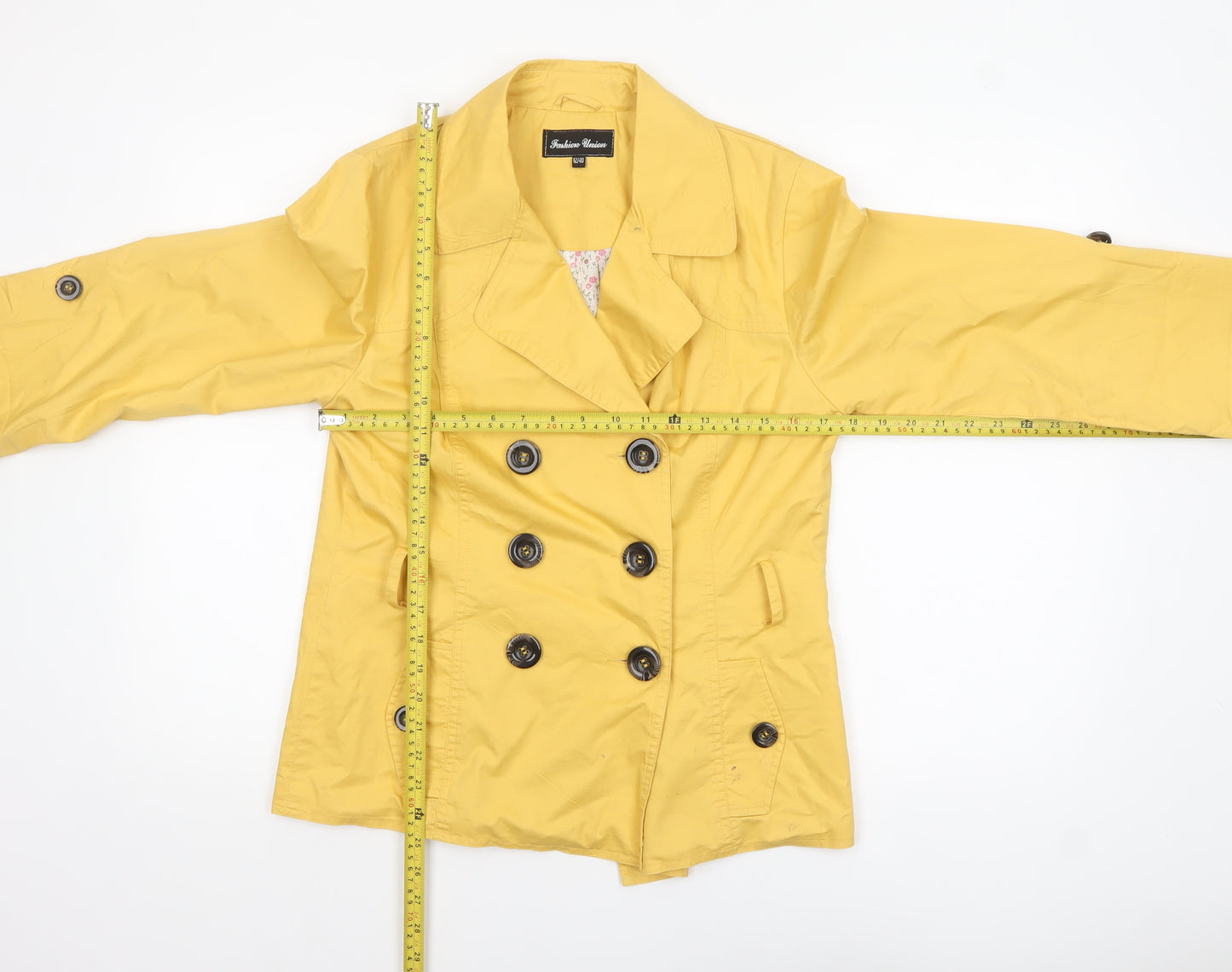 Fashion Union Womens Yellow Cotton Pea Coat Jacket Size 12