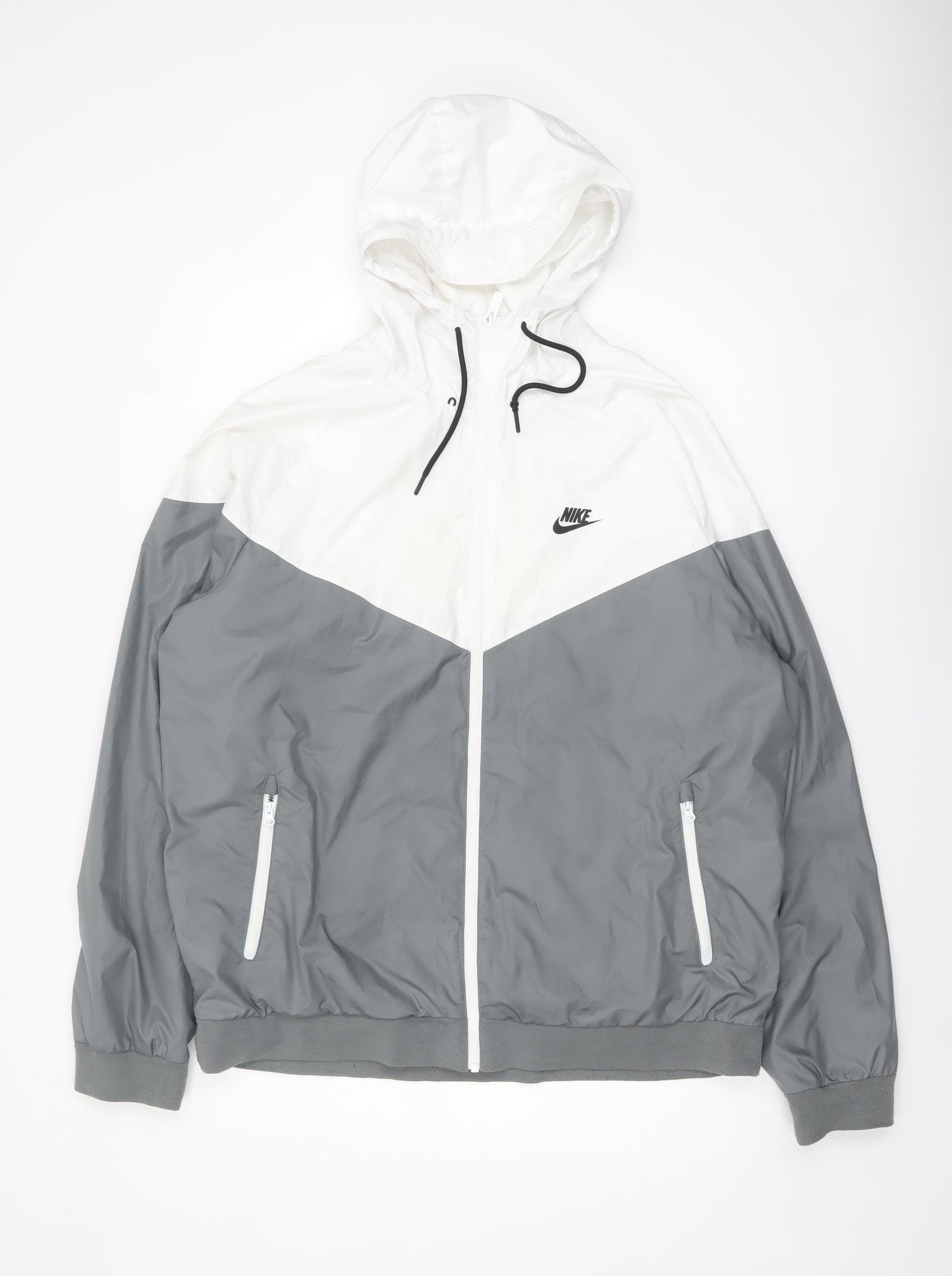 Nike Men's Grey & White XL Windbreaker Hooded Jacket