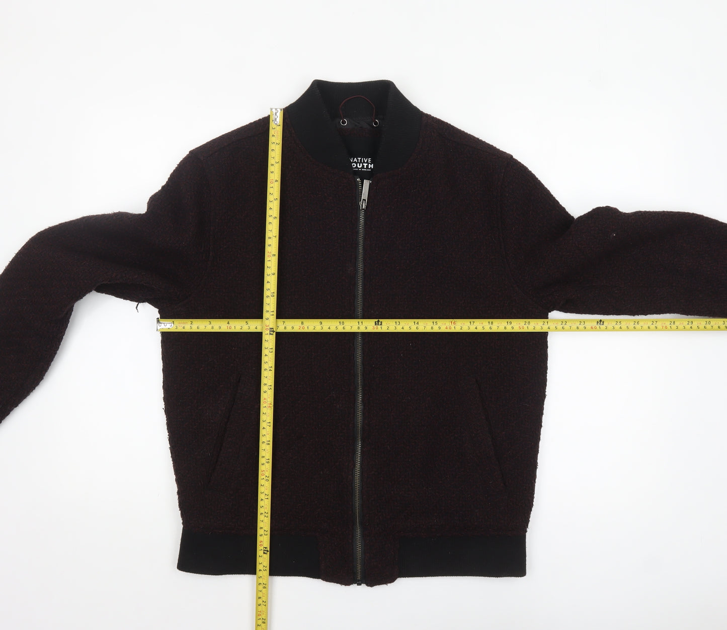 Native Youth Men's Brown Wool Blend Bomber Jacket Size M