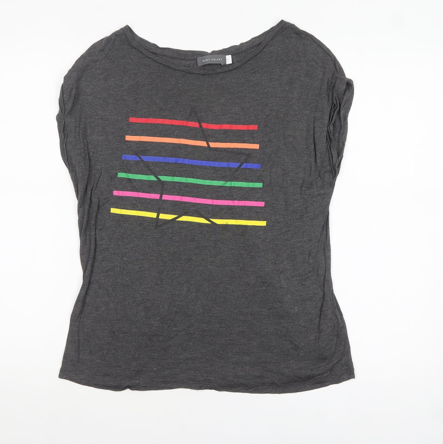 Mint Velvet Women Grey Rainbow Stripe T-Shirt M Viscose Basic Top