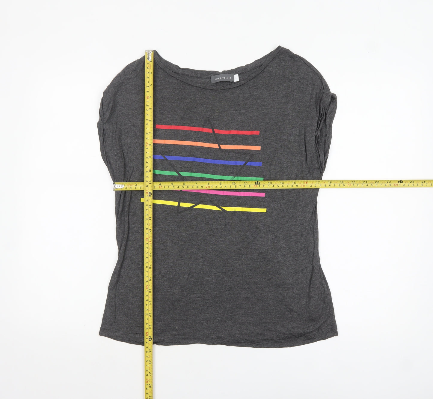 Mint Velvet Women Grey Rainbow Stripe T-Shirt M Viscose Basic Top