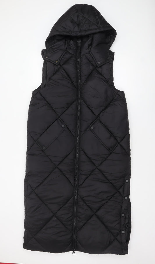 F&F Women’s Black Long Hooded Quilted Padded Waistcoat Size S