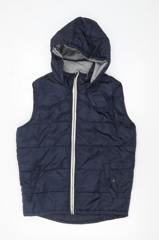 New Look Men Blue Hooded Quilted Bodywarmer Vest Size S