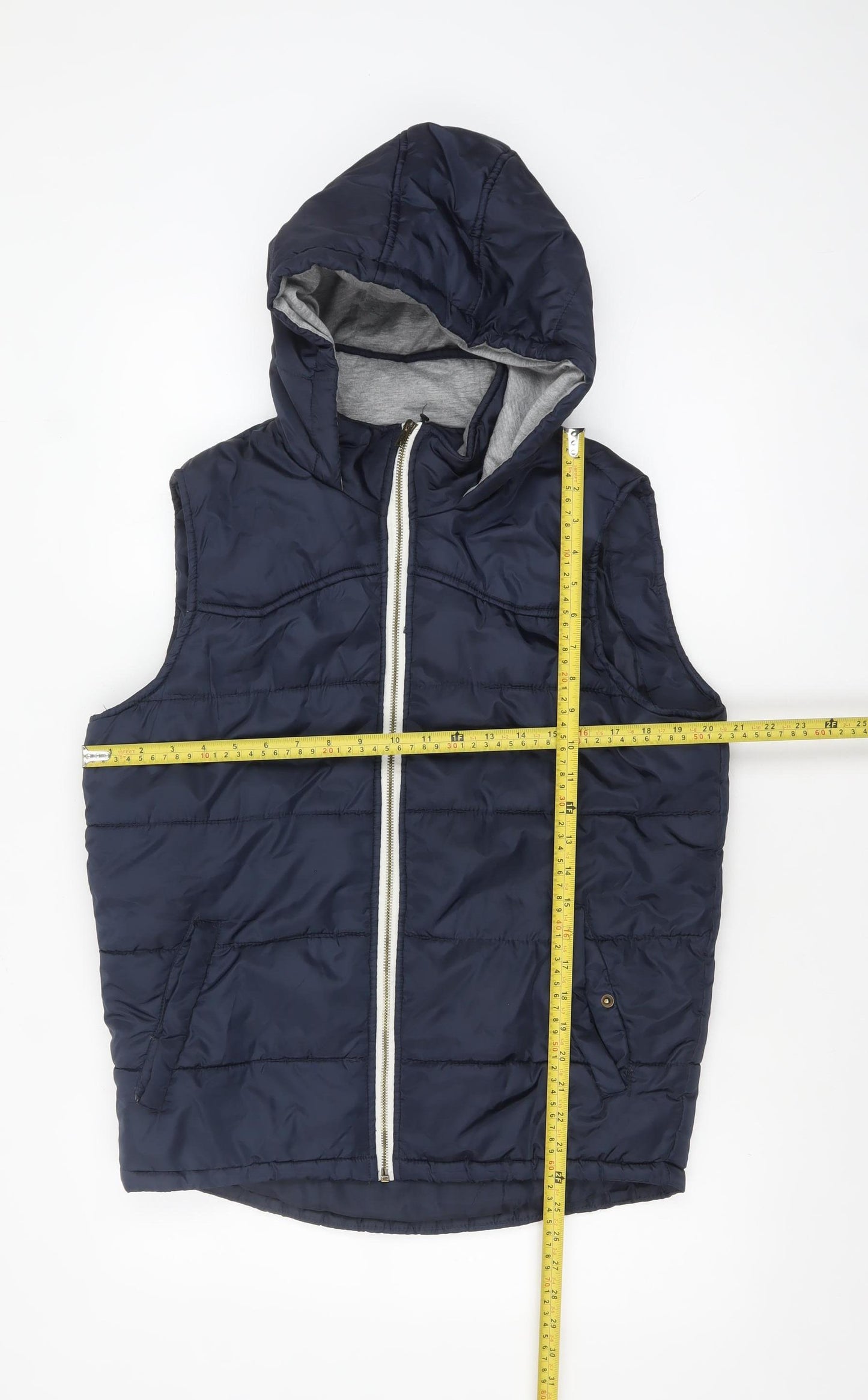 New Look Men Blue Hooded Quilted Bodywarmer Vest Size S